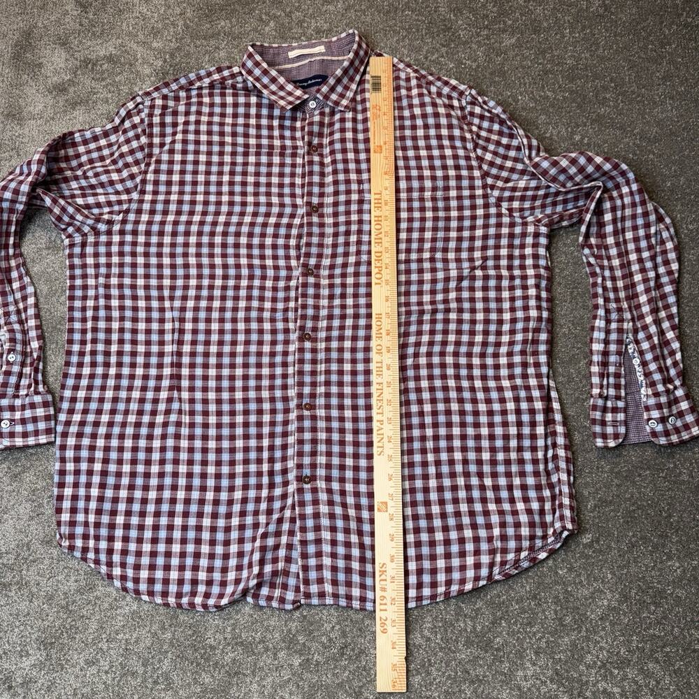 Tommy‎ Bahama Men’s 2XLT Gingham Check Shirt Burgundy Blue Cotton Long Sleeve - Picture 5 of 12